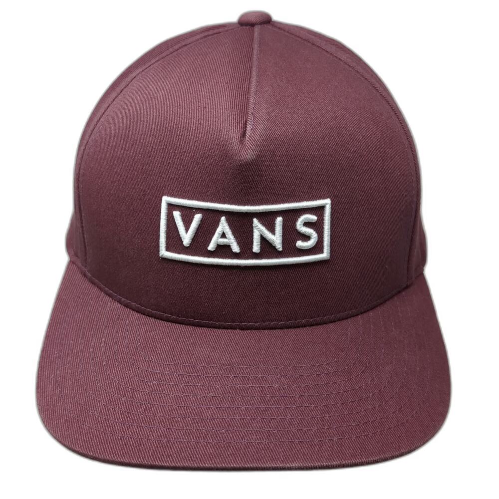 Vans 5 Panel Red Hat One Size Snapback Embroidered Logo Flat Brim Cotton Patch